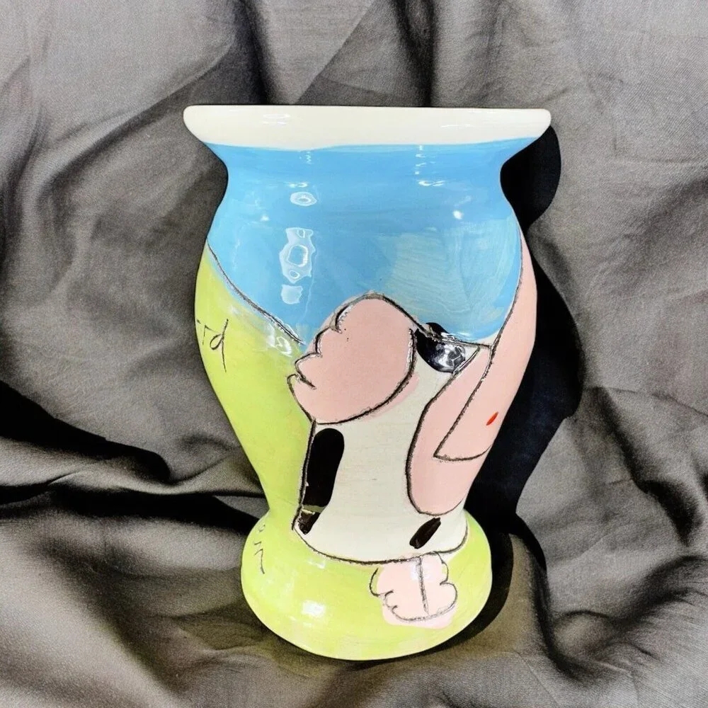 Sandra Magsamen Art Pottery Vase‎ Laugh Out Loud and Laugh Often Artist Signed